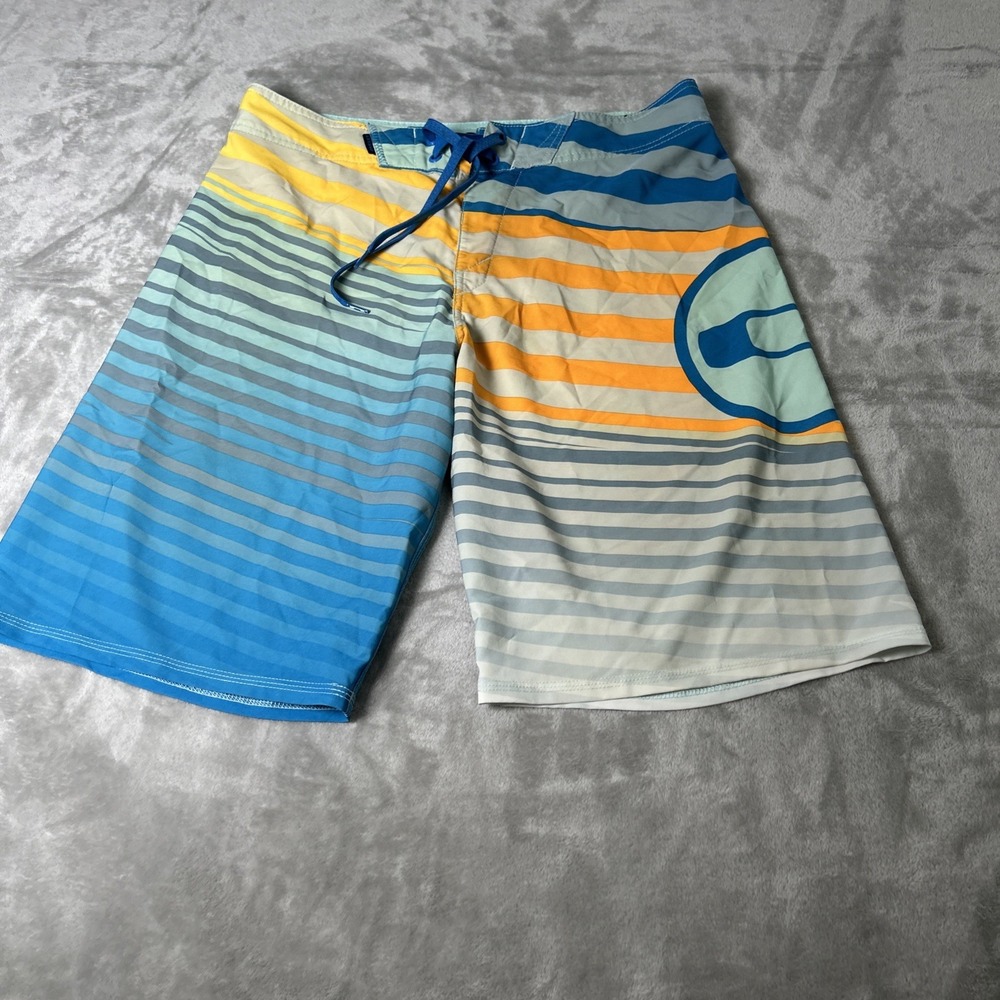 Mens Oakley Board Shorts Swim Trunks  Blue  Orange Striped Size 33 Surf Outdoor